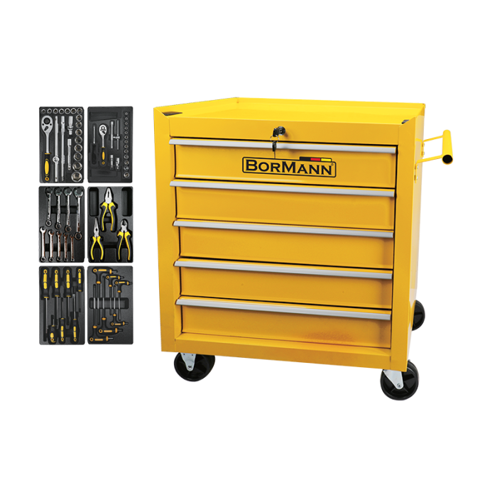 BORMANN BWR7100SET Εργαλειοφορέας 5 Συρτάρια Σετ 66 Εργαλεία Με Στοπ, Μ64xΠ36xΥ62cm BORMANN