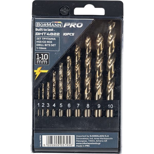 ΣΕΤ ΤΡΥΠΑΝΙΑ HSS-Co M35 10pcs 1-10mm BORMANN Pro BHT4822