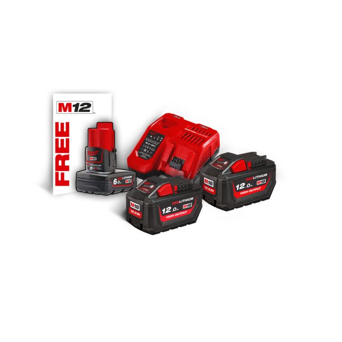MILWAUKEE M18™ HIGH OUTPUT™ HNRG-122 2 ΜΠΑΤΑΡΙΕΣ HD18V 12.0 AH ΤΑΧΥΦΟΡΤΙΣΤΗΣ M12-18FC + M12™ 4.0 AH ΜΠΑΤΑΡΙΑ ΔΩΡΟ