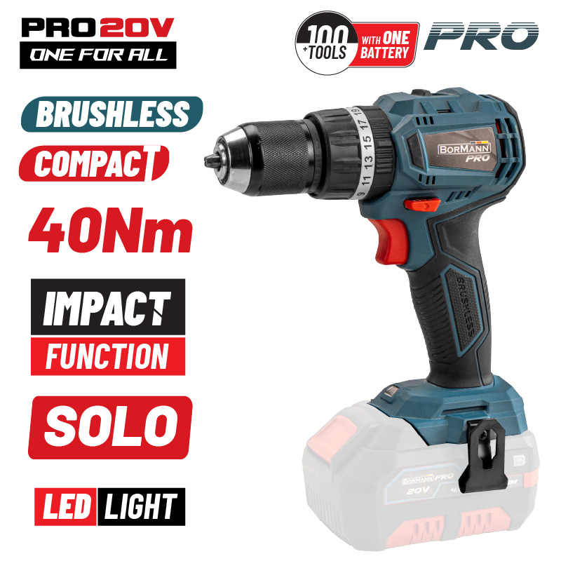 BORMANN Pro BBP5143 Δραπανοκατσάβιδο Κρουστικό Compact,Brushless Μπαταρίας 20VLi-Ion,2ταχ. SOLO BORMANN Pro