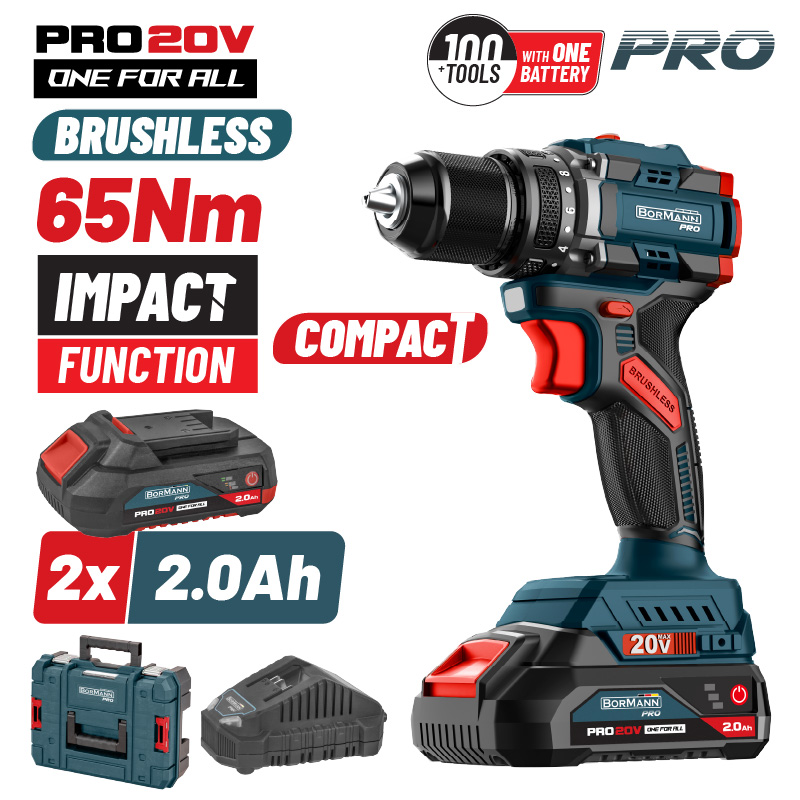 BORMANN Pro BBP5401X22CA Κρουστικό Δραπανοκατσάβιδο Compact Brushless Μπαταρίας 20V,2x2ah