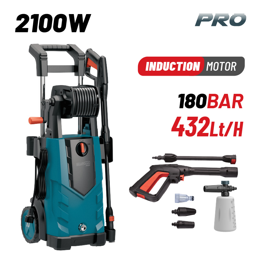 BORMANN Pro BPW4510 Πλυστικό Υψηλής Πίεσης 2100W,Επαγωγικό Μοτέρ,180bar,432L/h,Turbo Μπεκ,Ανέμη BORMANN Pro