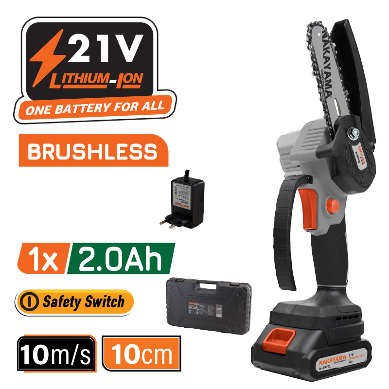NAKAYAMA EC1040 Κλαδευτικό Αλυσοπρίονο Μπαταρίας 21V Brushless,Λάμα 10cm,825gr,1x2Ah Li-Ion,Βαλίτσα NAKAYAMA