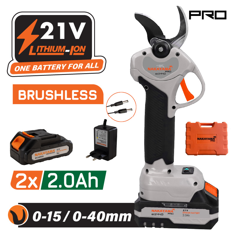 NAKAYAMA Pro EC1440 Ψαλίδι Κλάδου Μπαταρίας 21V, Brushless, Προοδευτική Κοπή 0-15mm/0-40mm, 0.9kg NAKAYAMA PRO