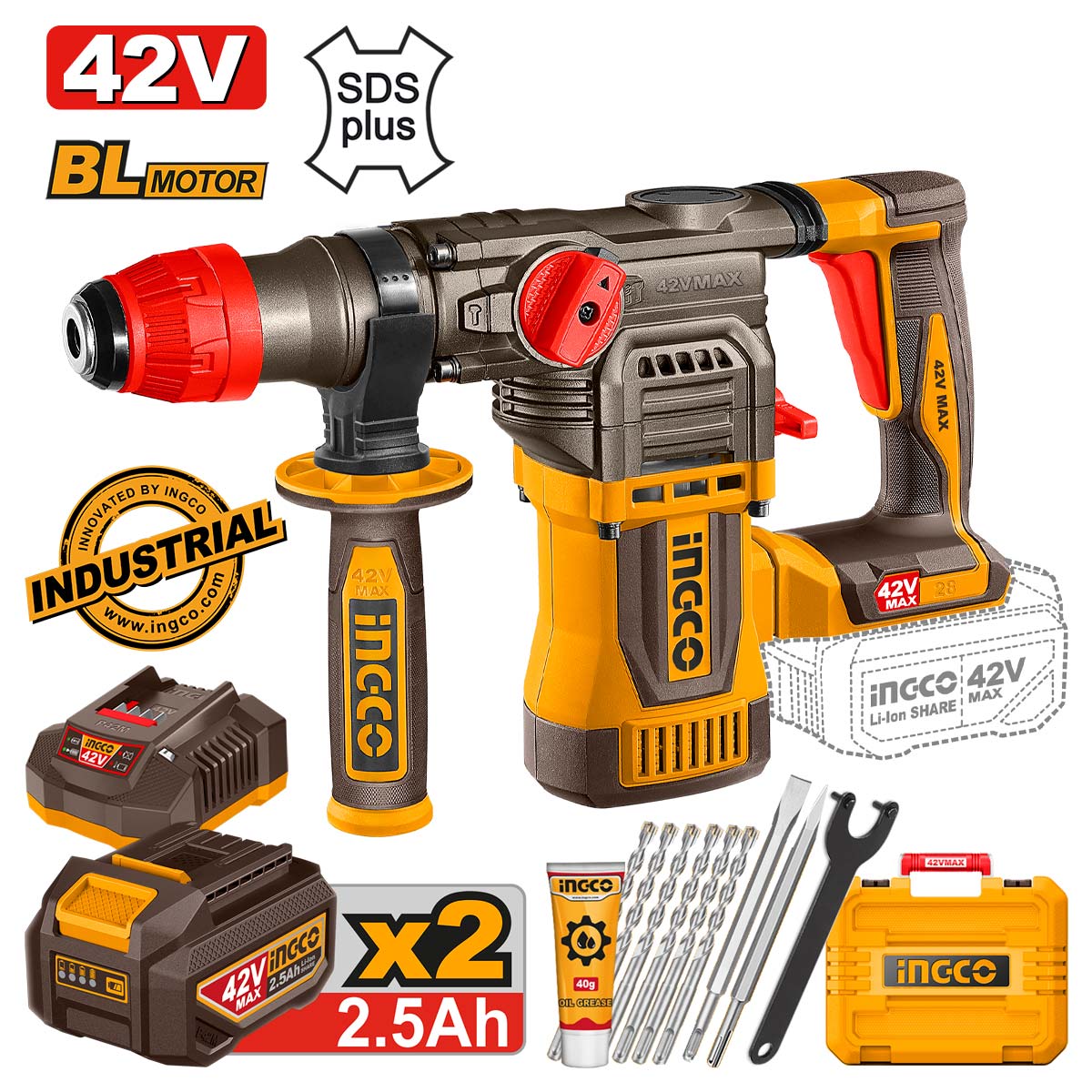 Πιστολέτο Περιστροφικό Κρουστικό Σκαπτικό Μπαταρίας 42V Li-Ion 4.5J 28mm