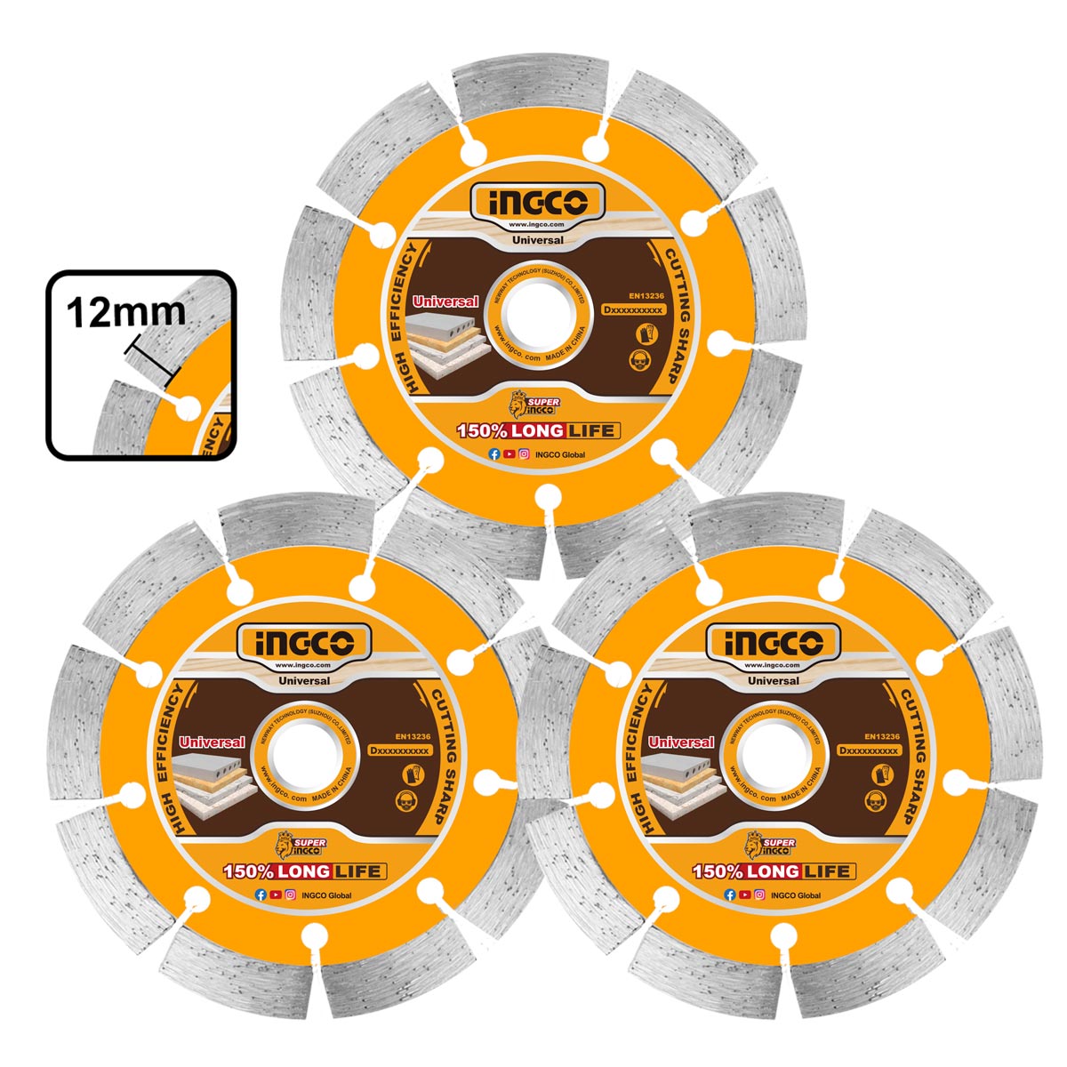Διαμαντόδισκος Δομικών Γενικής Χρήσης 230mm x 12mm 3 τεμ. - Image 2